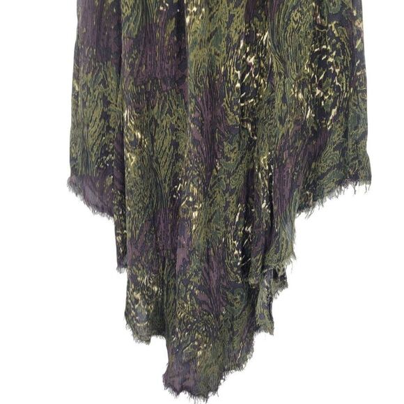 RVCA Womens Army Green SharkBite Skirt Sz M Smocked Waistband Frayed Hem Mad Max - Picture 9 of 13